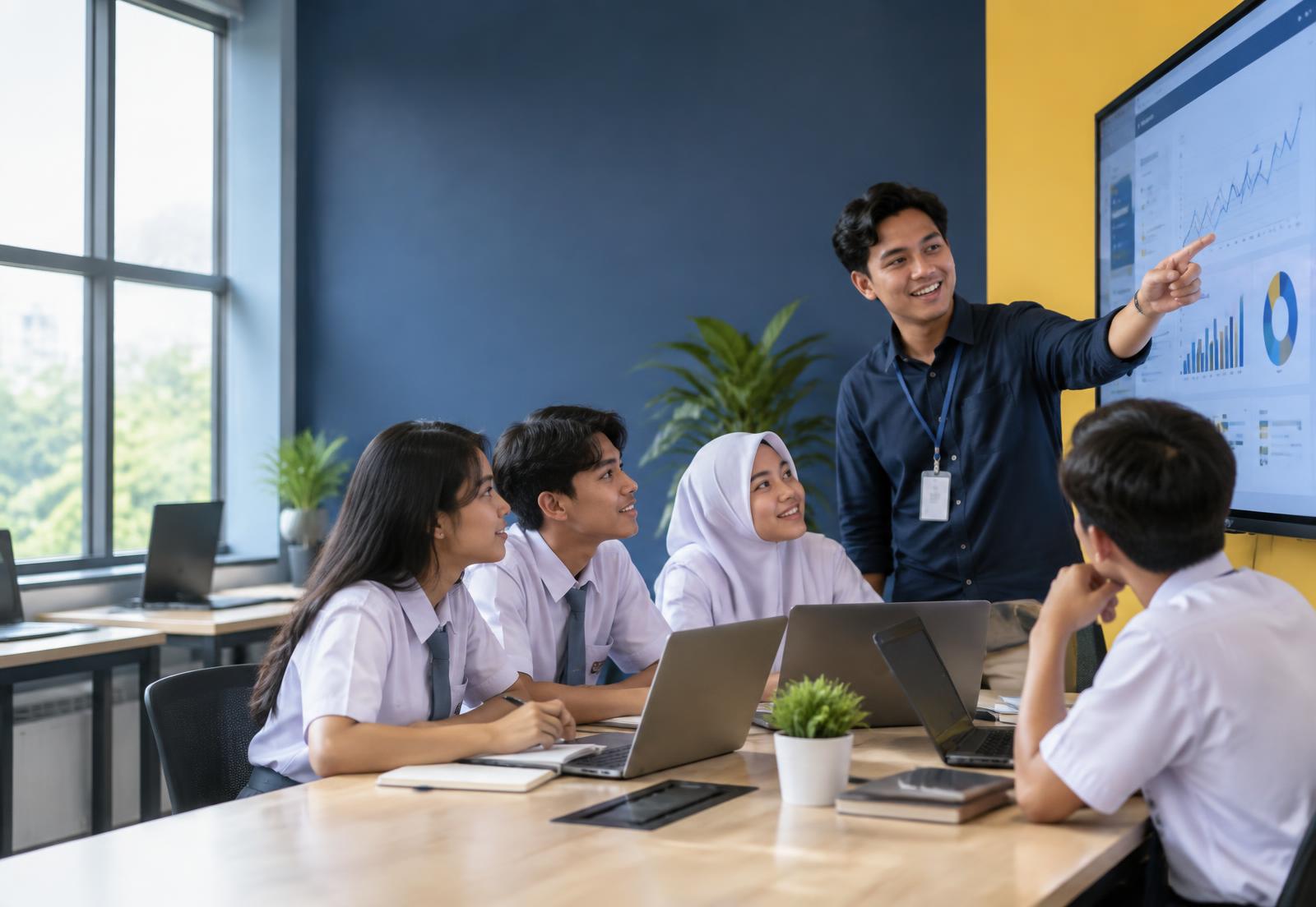 Siswa SMK mengikuti workshop digital bersama instruktur